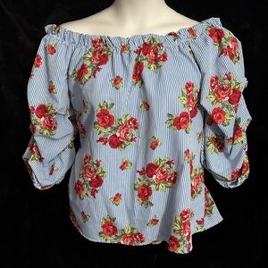 Liliana Blue and Red Floral Blouse